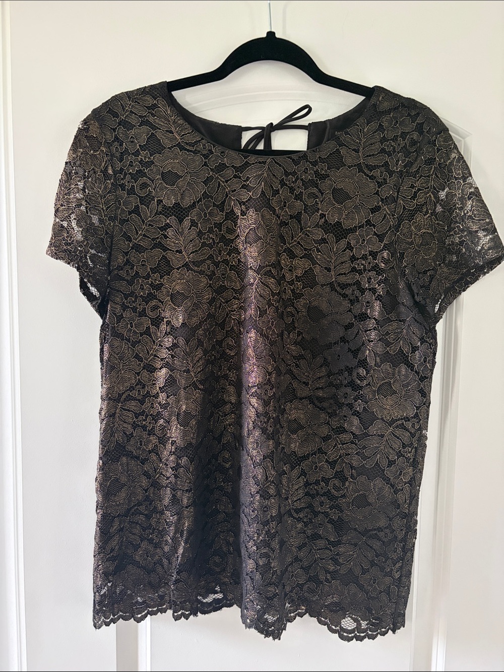Banana Republic Black Top with Gold Lace Overlay